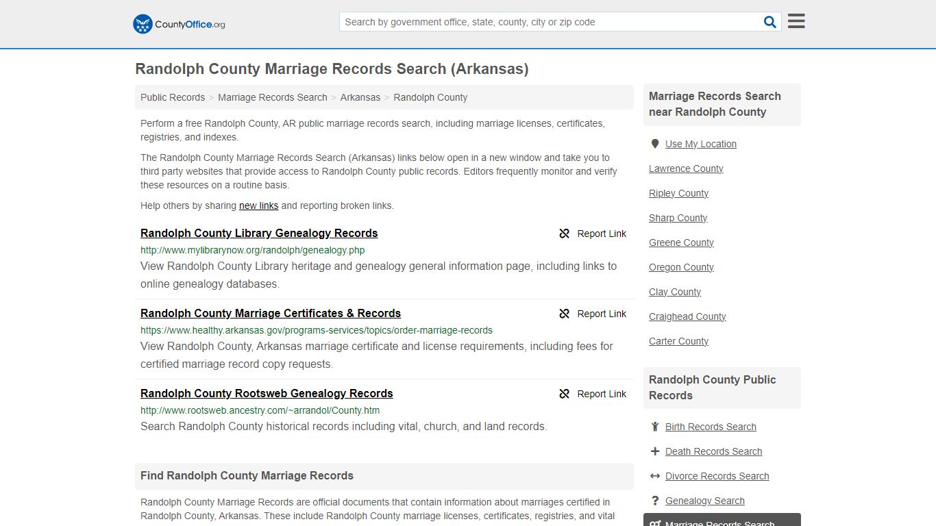 Randolph County Marriage Records Search (Arkansas)