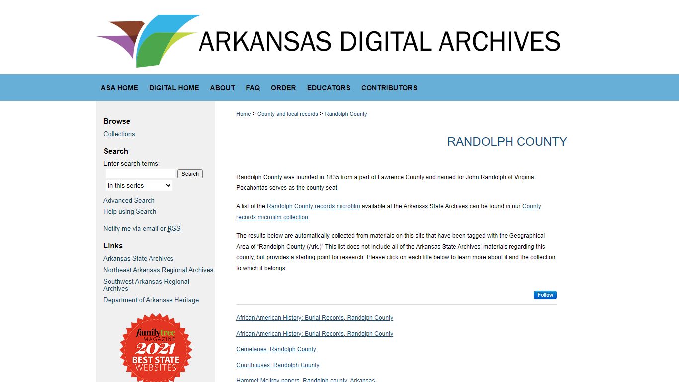 Randolph County | County and local records | Arkansas State Archives