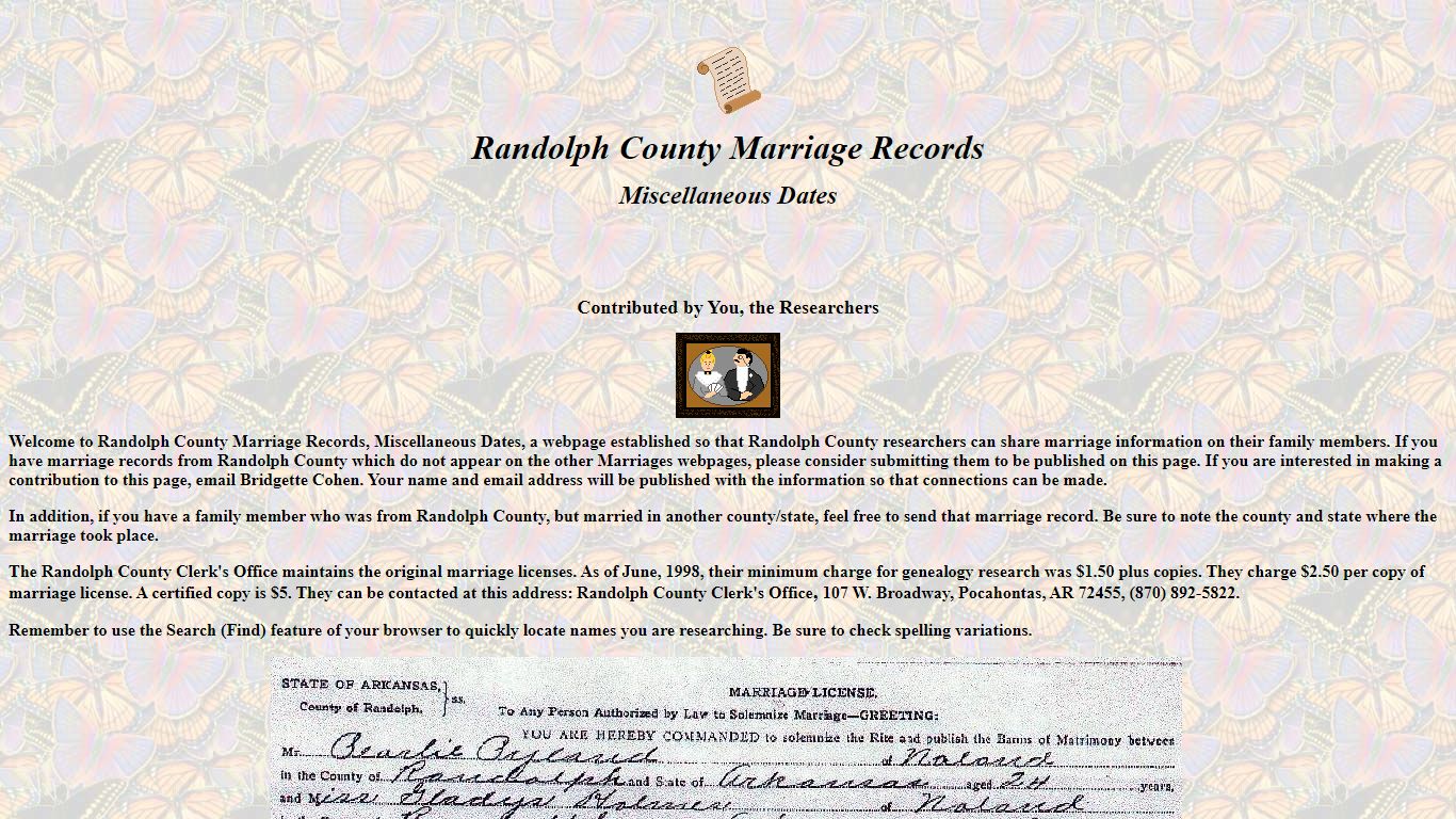 Randolph County Marriage Records - Miscellaneous Dates - ARGenWeb