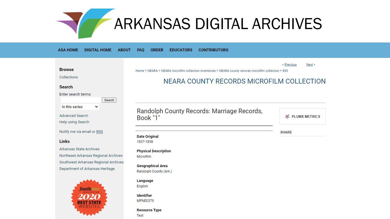 "Randolph County Records: Marriage Records, Book "1""